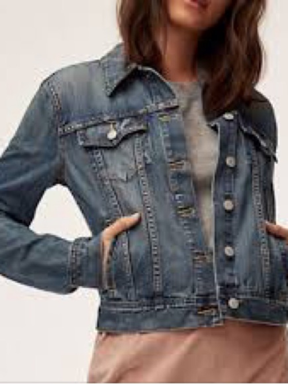 Talula| Aritzia| Distressed Classic Faded Blue Denim Jean Jacket Sz XXS